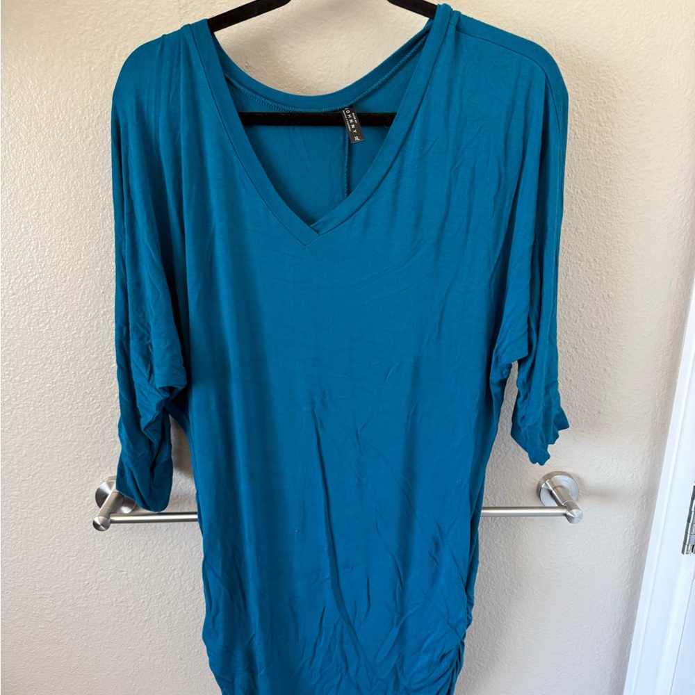 Chic Teal V-Neck Women's Tunic